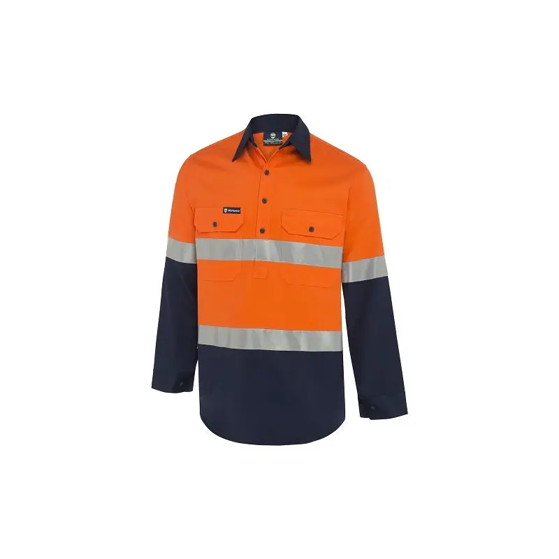WS Workwear Mens Hi-Vis Half Button-Up Shirt
