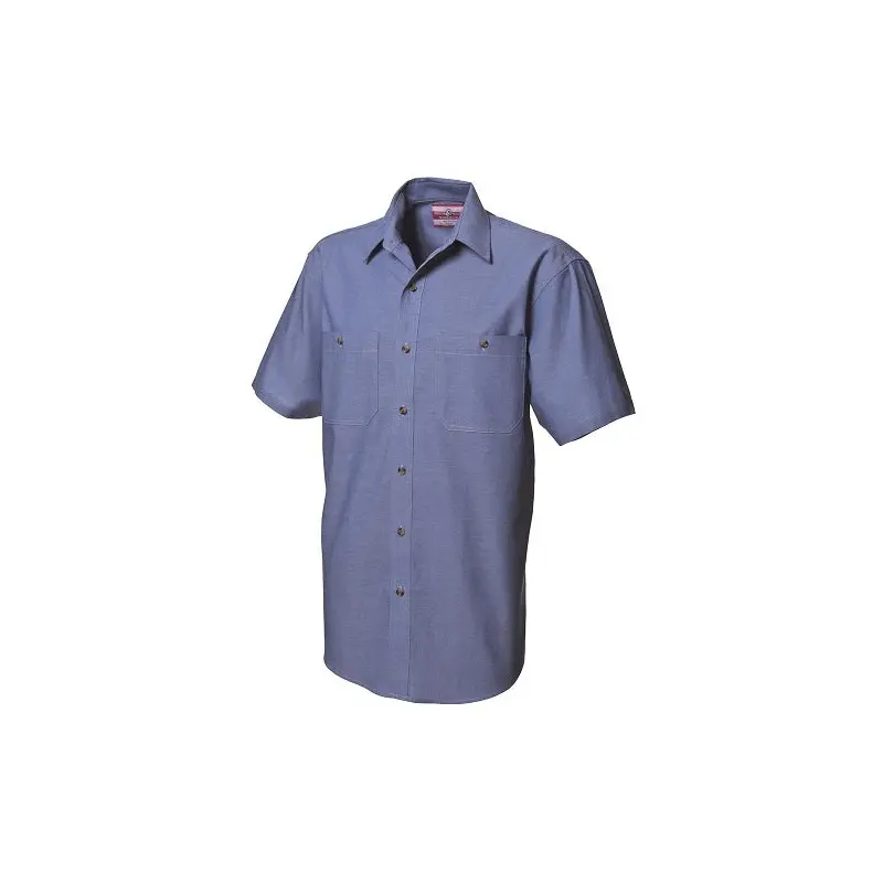 WS Workwear Mens Short-Sleeve Chambray Button-Up Shirt Denim Blue