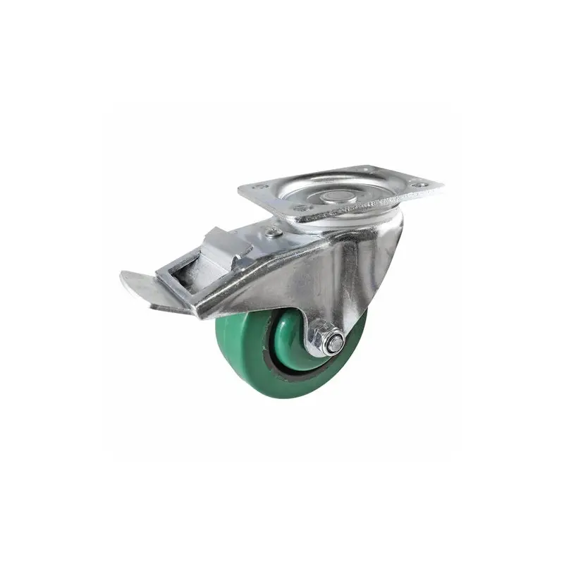 Swivel Plate Castor with Brake - Reflex Rubber Wheel, Green I3 Series
