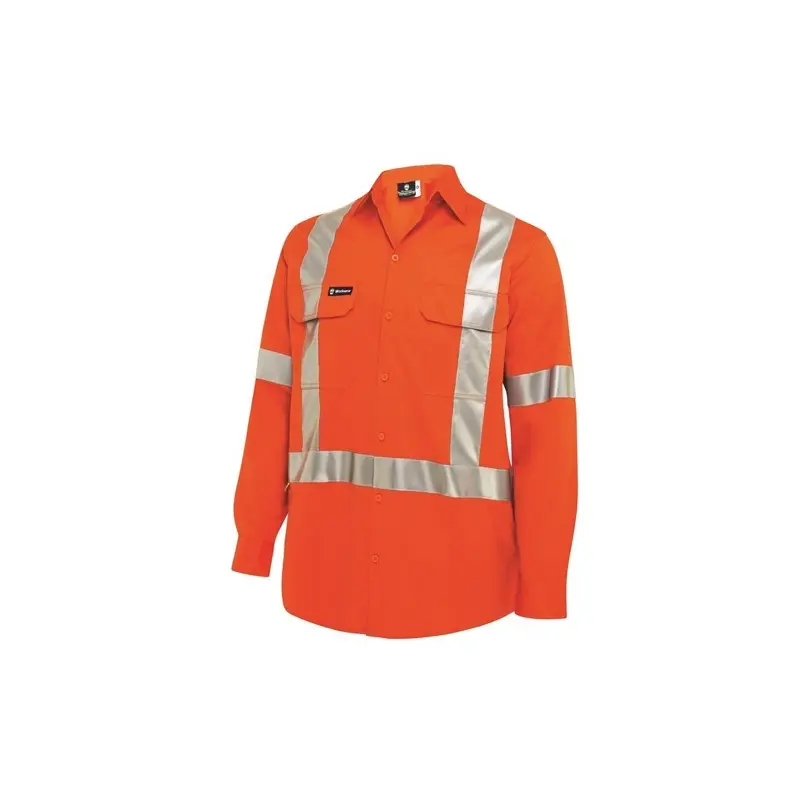 WS Workwear Mens Hi-Vis Button-Up Shirt w/ H-X Reflective Tape Orange