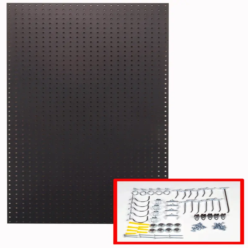 24 In. W x 48 In. H x 1/4 In. D Custom Painted Twilight Black Heavy Duty Tempered Round Hole Pegboards with 36 pc. Locki
