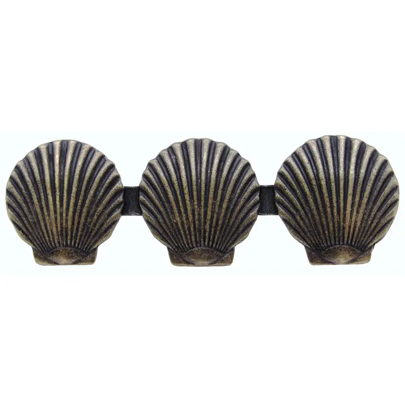 Triple Scallop Seashell Pull, Brass Oxide