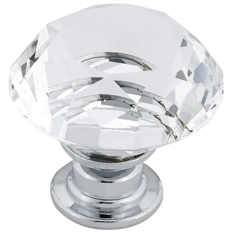 Contemporary Knob, 1-3/16" D, Chrome, Clear