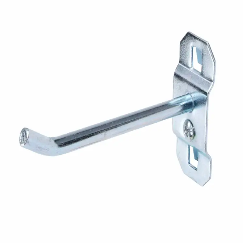 3 In. Single Rod 30 Degree Bend 1/4 In. Dia. Zinc Plated Steel Pegboard Hook for LocBoard, 5 Pack