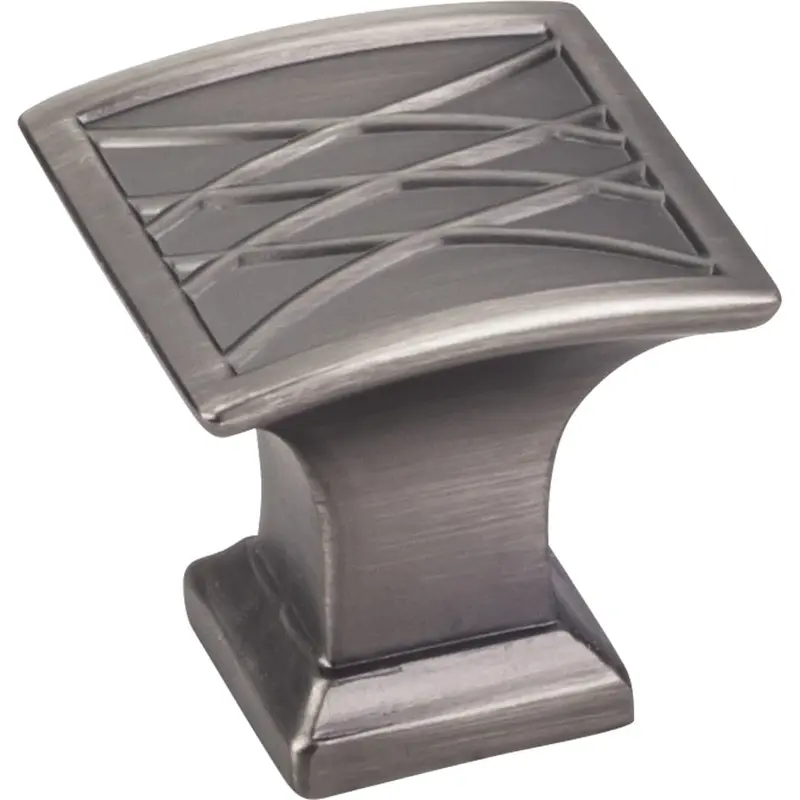 Aberdeen Square Lined Knob, 1-1/4" O.L., Brushed Pewter
