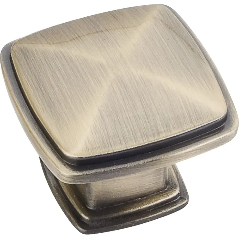Milan 1 Plain Square Knob, 1-3/16" O.L.,, Brushed Antique Brass