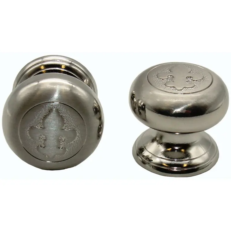 Fleur De Lis Round Knob, Satin Nickel
