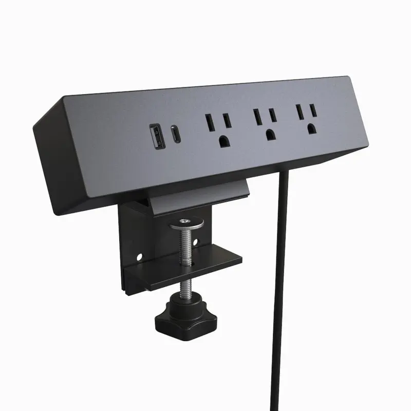 120V Clamp-On Power Bar and USB Charging Station Black