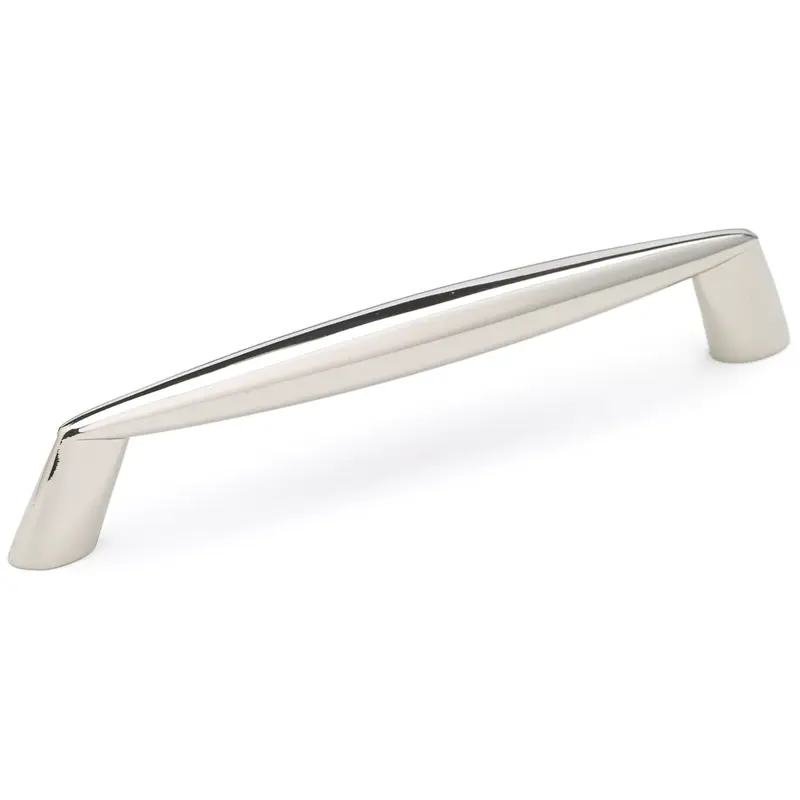 Sleek Contemporary Metal Pull with Tapered Lines - Polished Nickel - 5-1/16" Center-to-Center - 5-7/8" L
