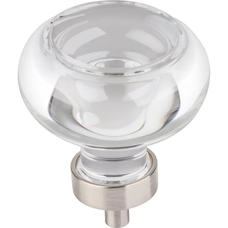Harlow Large Button Glass Knob, 1-3/4" Dia.,  Satin Nickel