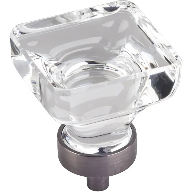 Harlow Large Square Glass Knob, 1-3/8" O.L., Brushed Pewter