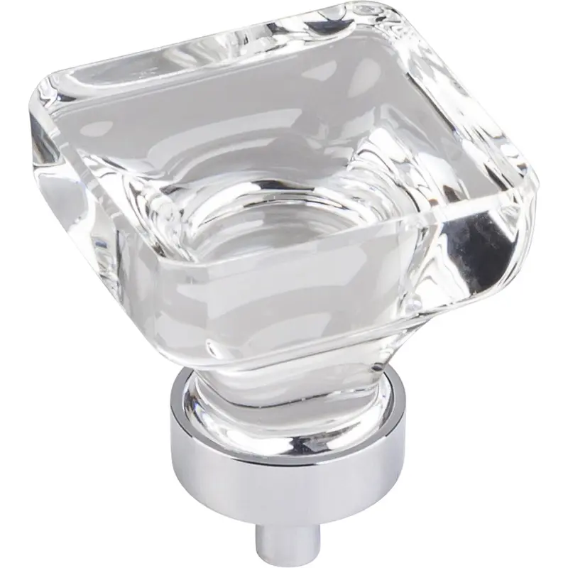 Harlow Large Square Glass Knob, 1-3/8" O.L., Polished Chrome