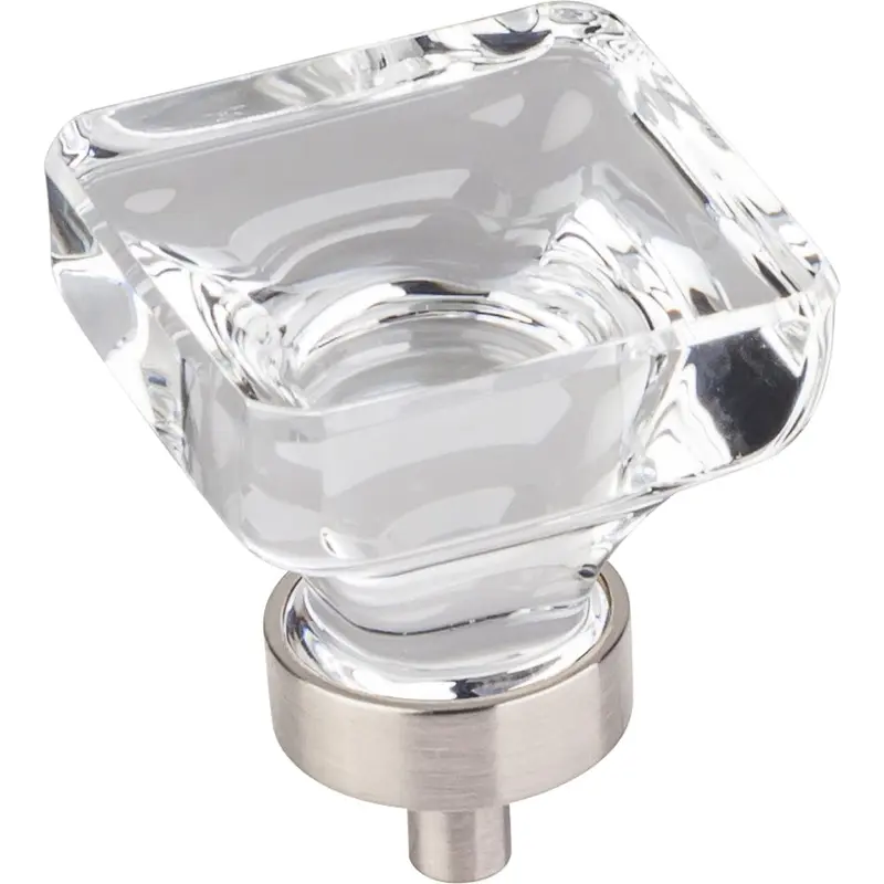 Harlow Large Square Glass Knob, 1-3/8" O.L., Satin Nickel