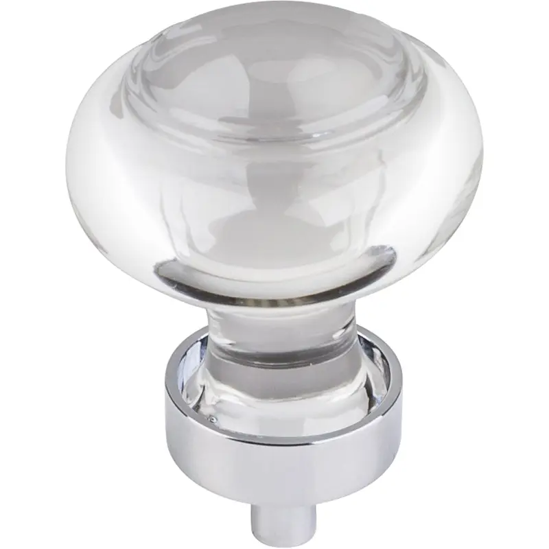 Harlow Small Button Glass Knob, 1-7/16" Dia.,  Polished Chrome