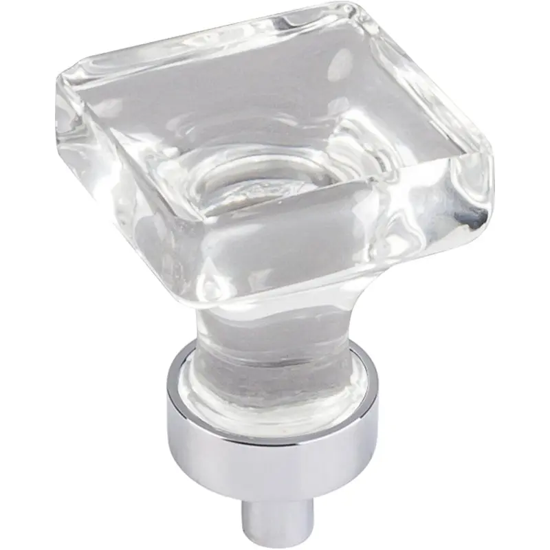 Harlow Small Square Glass Knob 1" O.L.,  Polished Chrome