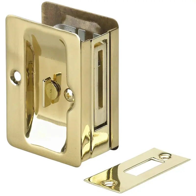 3-7/32" (82 mm) Pocket Door Pull  Rectangular Brass Privacy
