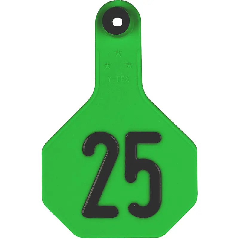Y-Tex 3 Star Medium Cattle ID Ear Tags Green Numbered 26-50