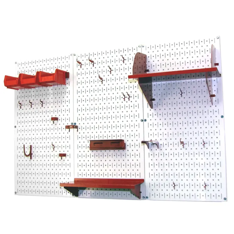 4' Metal Pegboard Standard Tool Storage Kit - White Toolboard & Red Accessories