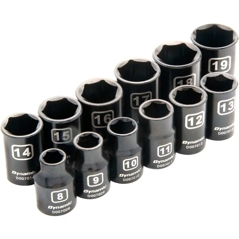 3/8" Drive 12pc 6-Point Metric Standard Impact Socket Set, 8mm - 19mm