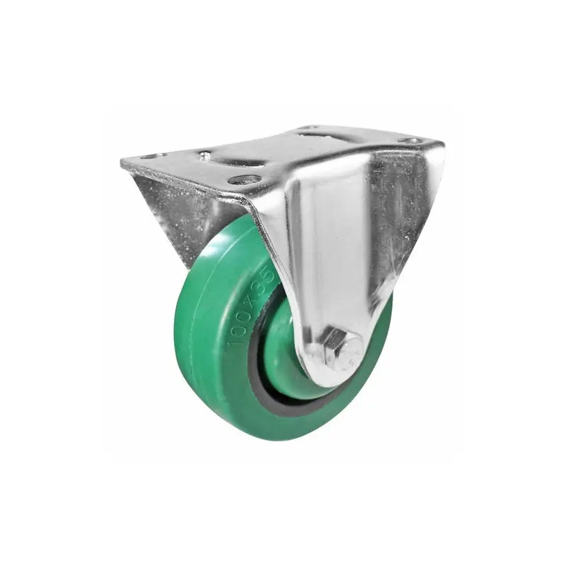 Fixed Plate Castor - Reflex Rubber Wheel, Green I3 Series