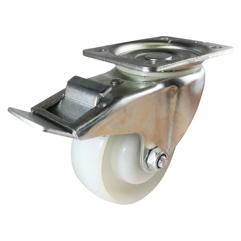 Zinc-Plated Swivel Plate Castor with Brake - Nylon Wheel, White I3