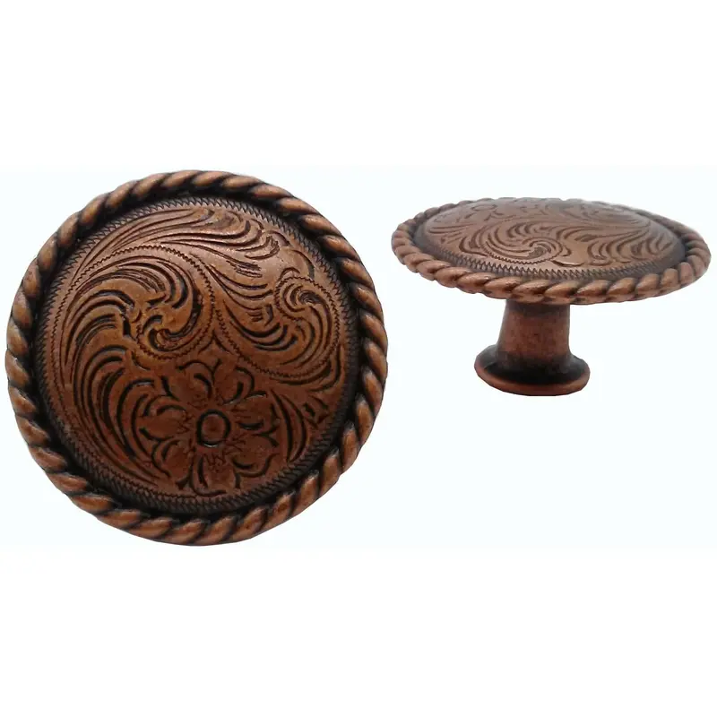 Engraved Flower Knob, Copper Oxide