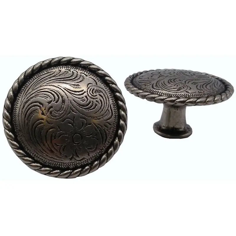 Engraved Flower Knob, Nickel Oxide