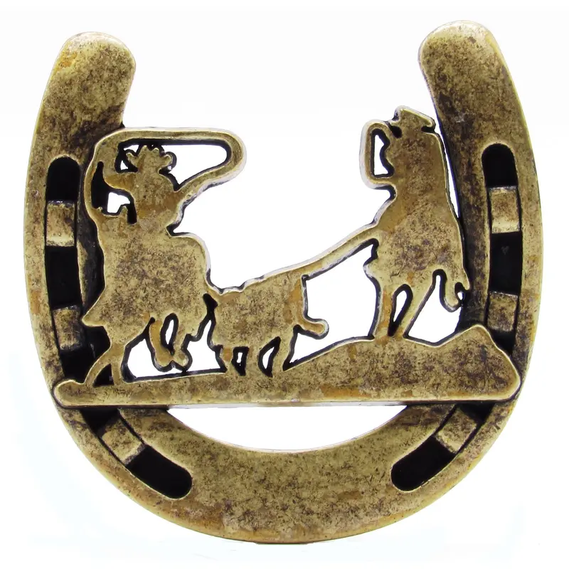 Cowboys Roping Calf Horseshoe Knob, Brass Oxide