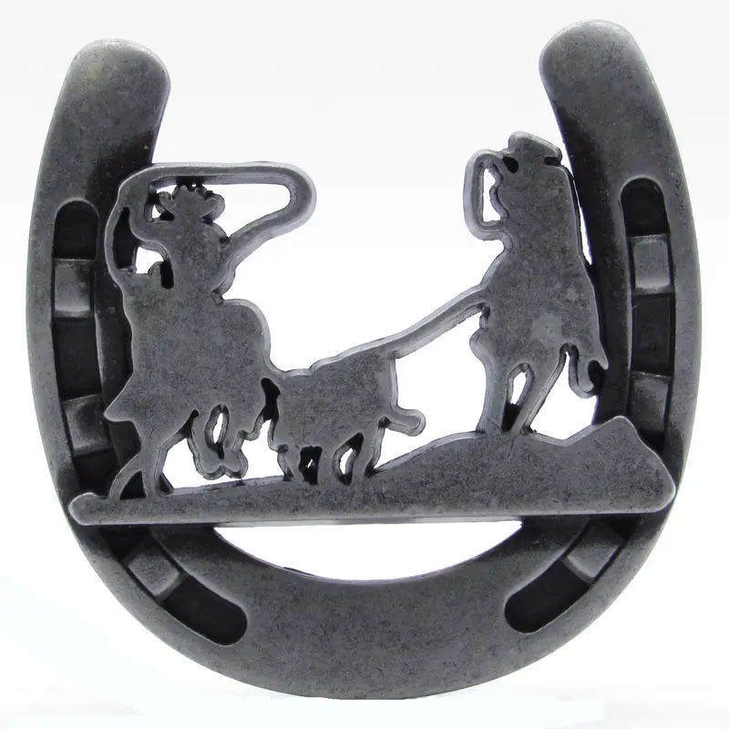 Cowboys Roping Calf Horseshoe Knob, Pewter Oxide