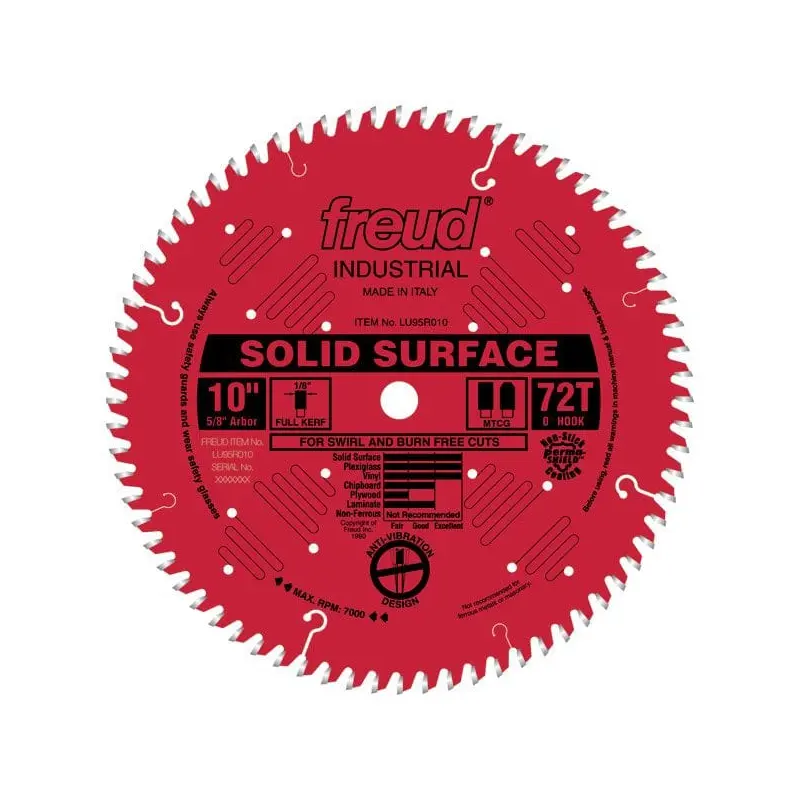 LU95R010 Circular Saw Solid Surface Saw Blade 10" x 5/8" Bore x 72 Tooth TCG