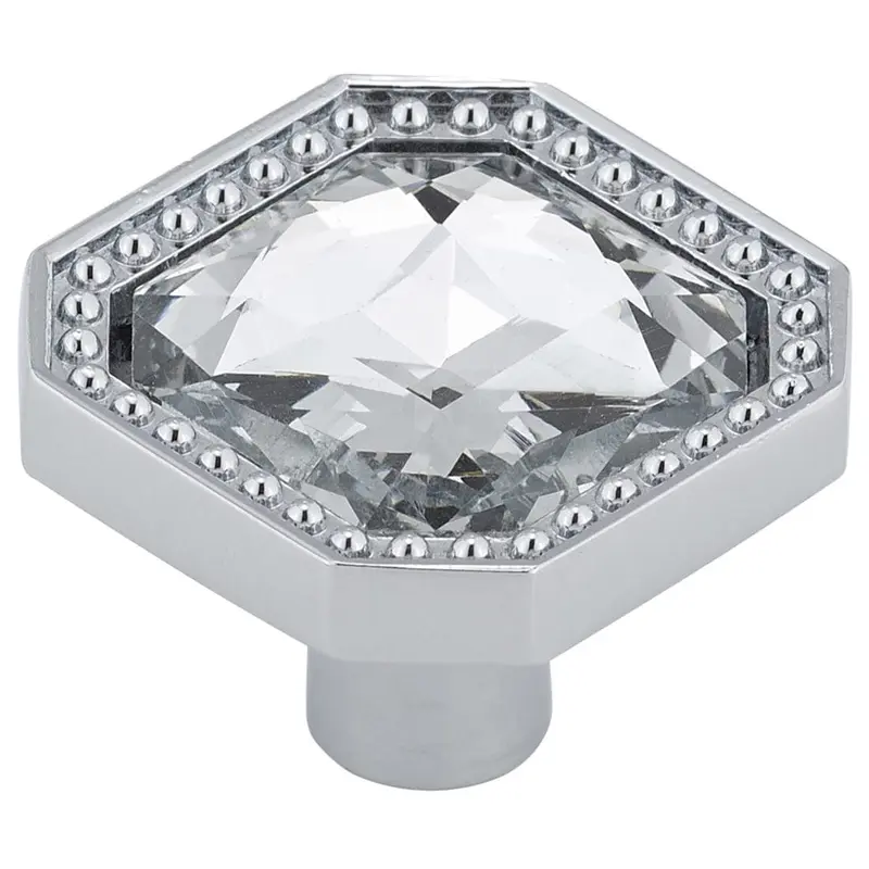 Contemporary Knob, 1-1/4" x 1-1/4", Chrome, Crystal