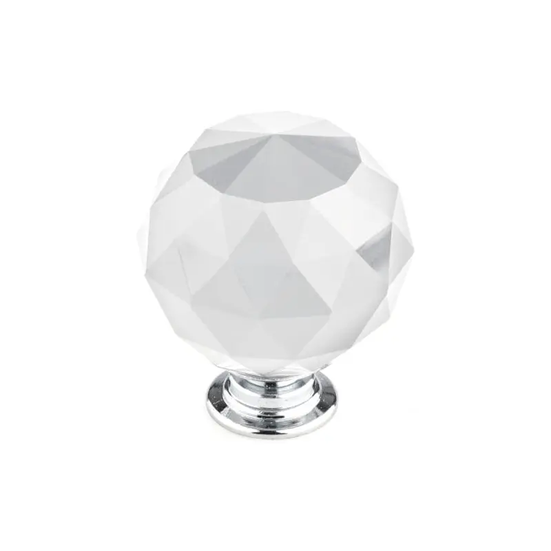 Contemporary Knob, 1-9/16" D, Crystal, Clear, Chrome