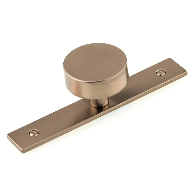 Contemporary Knob and Removeable Backplate - 1-9/16" D - Champagne Bronze