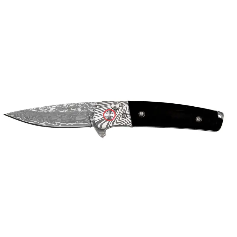Falcon - Damascus and Buffalo Horn Folder Knife, Stainless Damascus 2-7/8" Blade