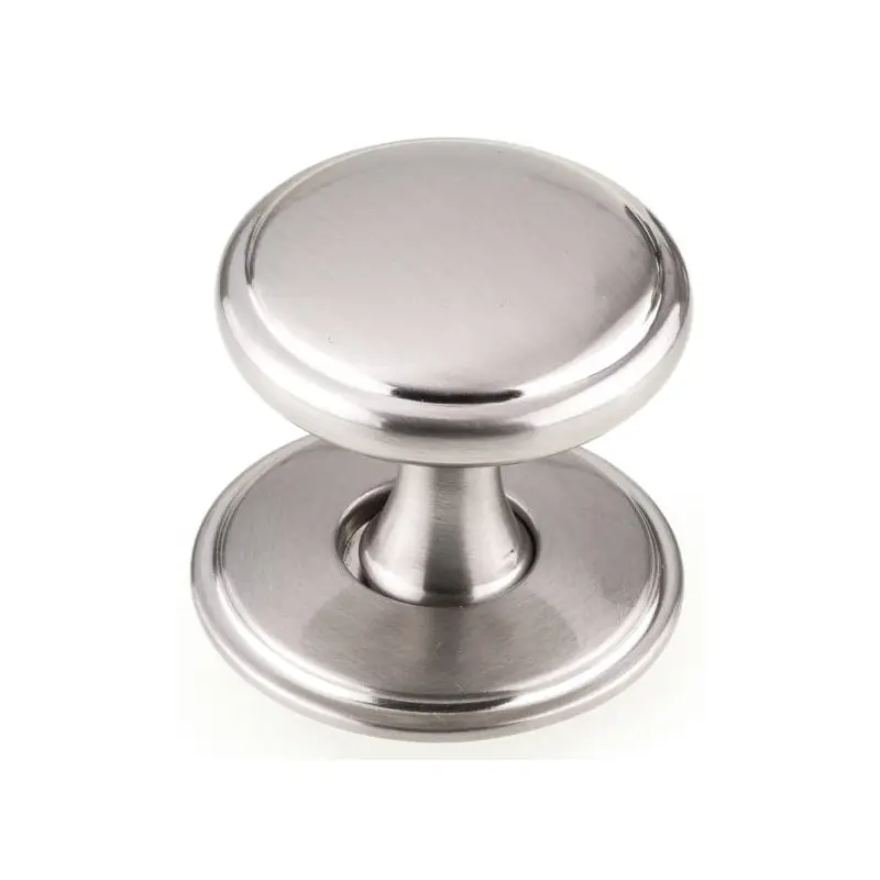 Round Tapered Base Transitional Knob with Removable Backplate - 1-9/16" Diameter - Brushed Nickel