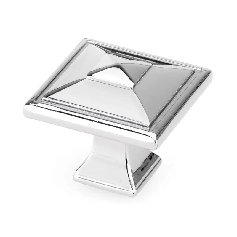 Transitional Square Knob - 1-1/2" x 1-1/2" - Polished Nickel