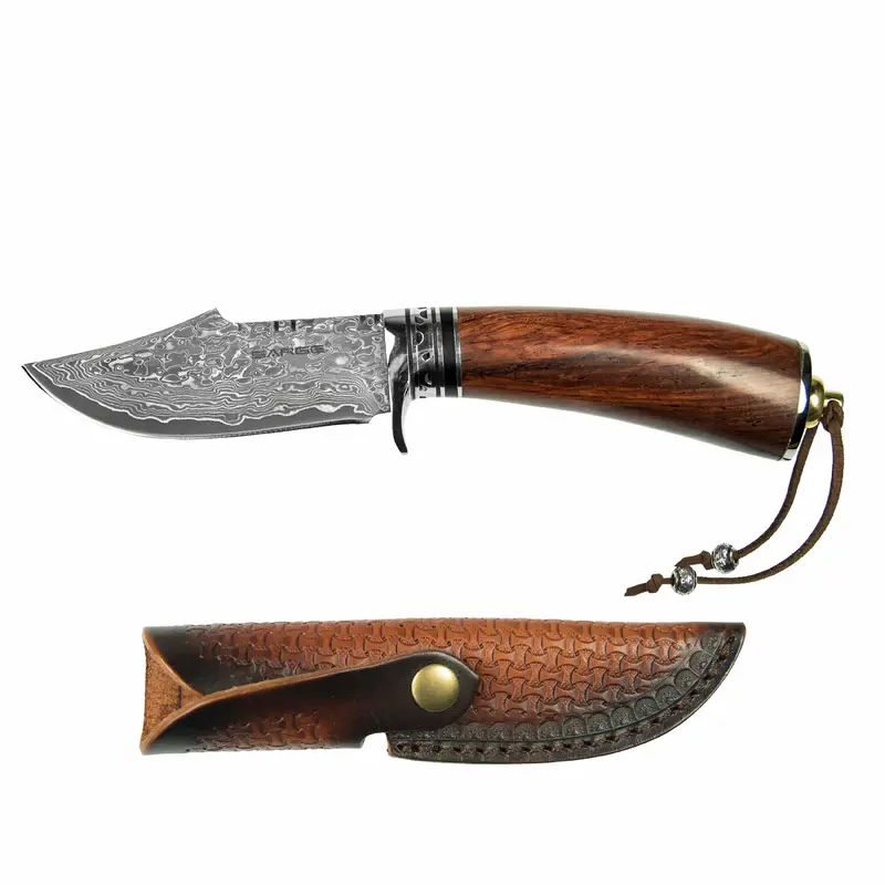 Tribe - Damascus Fixed Blade Knife, Stainless Damascus 3-3/4" Blade