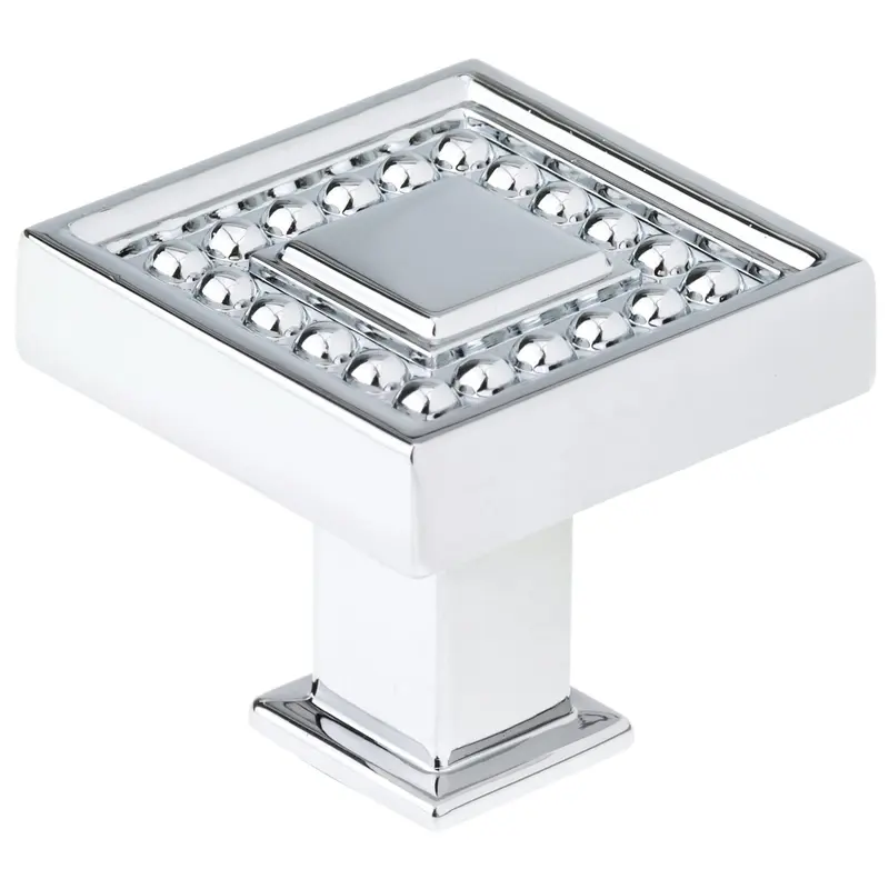Transitional Beaded Square Knob - 1-5/16" x 1-5/16" - Chrome