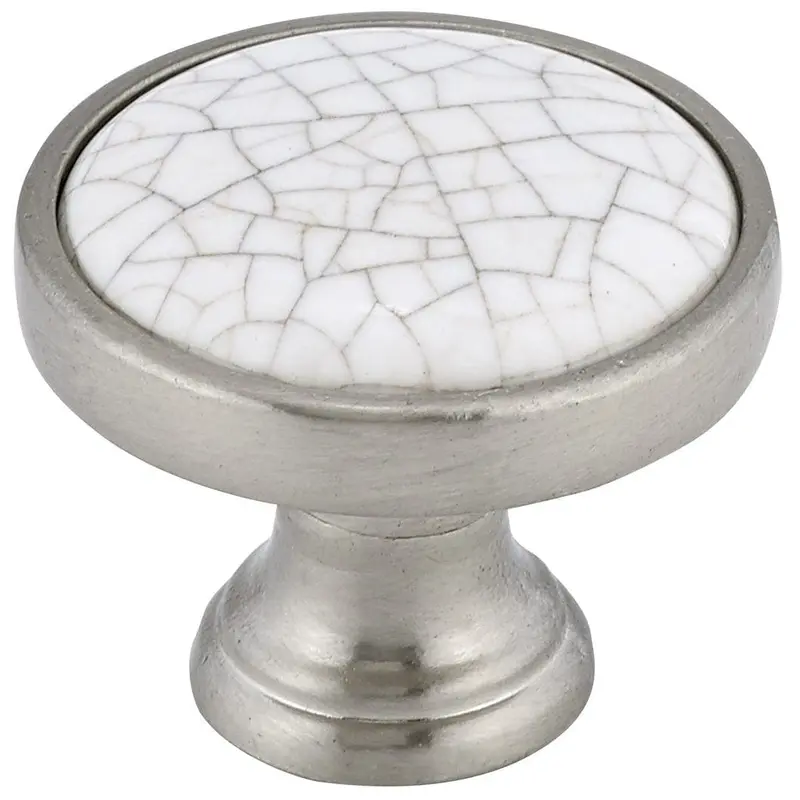 Eclectic Knob, 1-1/8" D, Crackle White, Brushed Nickel