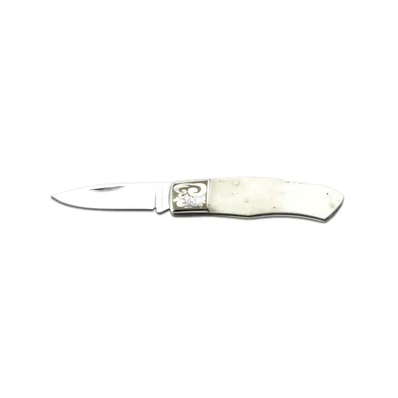 White Bone Lock Back Knife with Decorative Bolster, Model SK-703