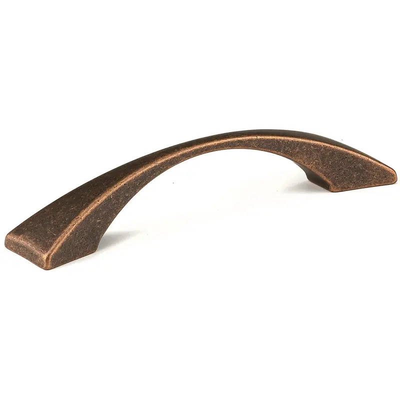 Traditional Arched Metal Pull with Flared Ends - 3-3/4" Center-to-Center - 4-31/32" - Antique Copper