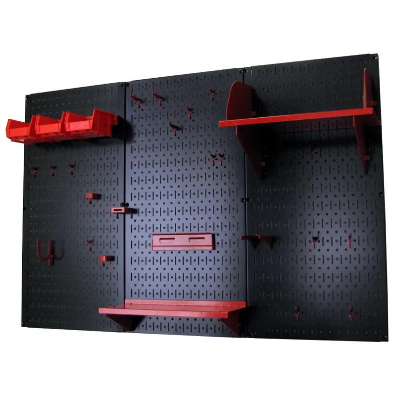 4' Metal Pegboard Standard Tool Storage Kit - Black Toolboard & Red Accessories