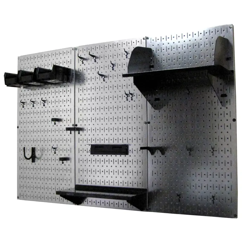 4' Metal Pegboard Standard Tool Storage Kit - Galvanized Metallic Toolboard & Black Accessories