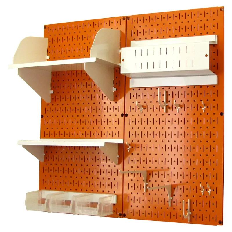 Pegboard Hobby Craft Pegboard Organizer Storage Kit with Orange Pegboard and White Accessories