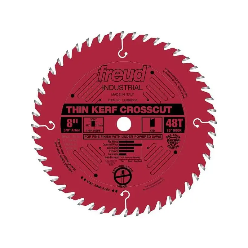 LU88R008 Industrial Thin Kerf Fine Finishing Crosscut Blade with Red Perma-Shield, 8" diameter