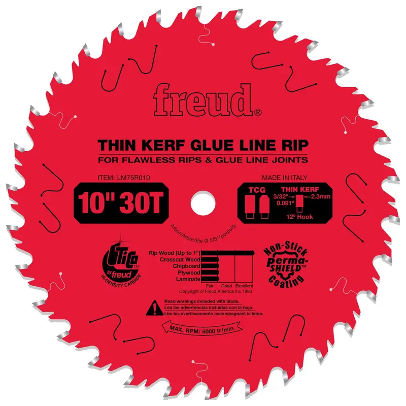 LM75R010 Glue Line Ripping Saw Blade 10" x 5/8" Bore x 30 Tooth Thin Kerf