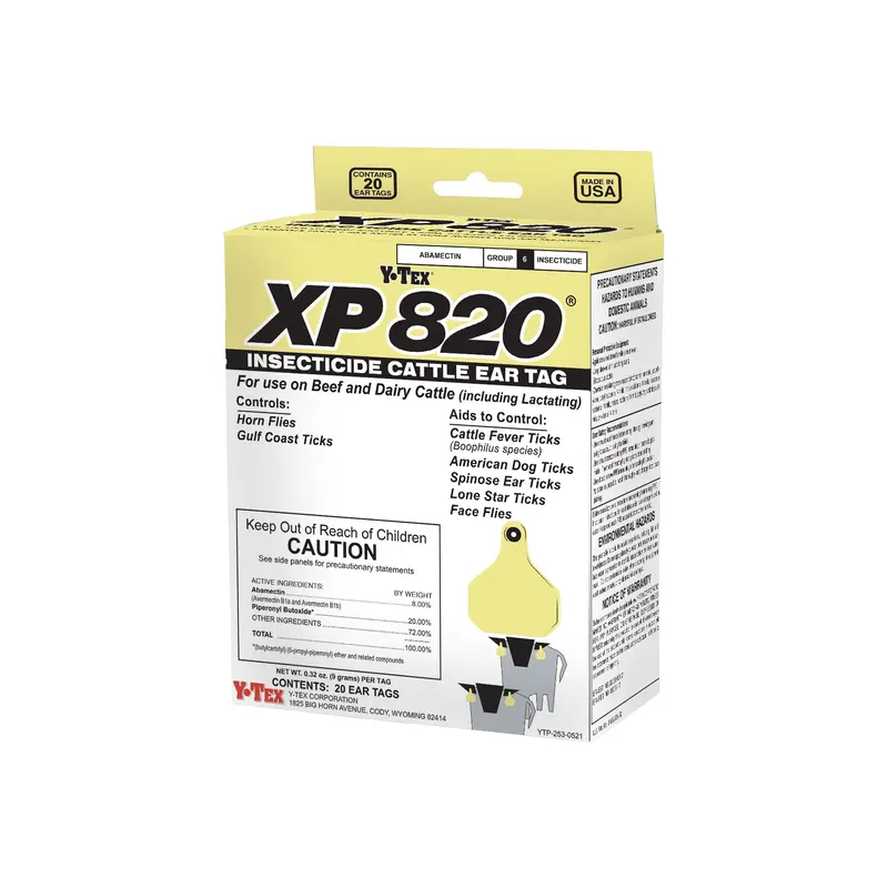 Y-Tex XP820 Plastic Insecticide Fly Ear Tag 20 Count Cattle Cows