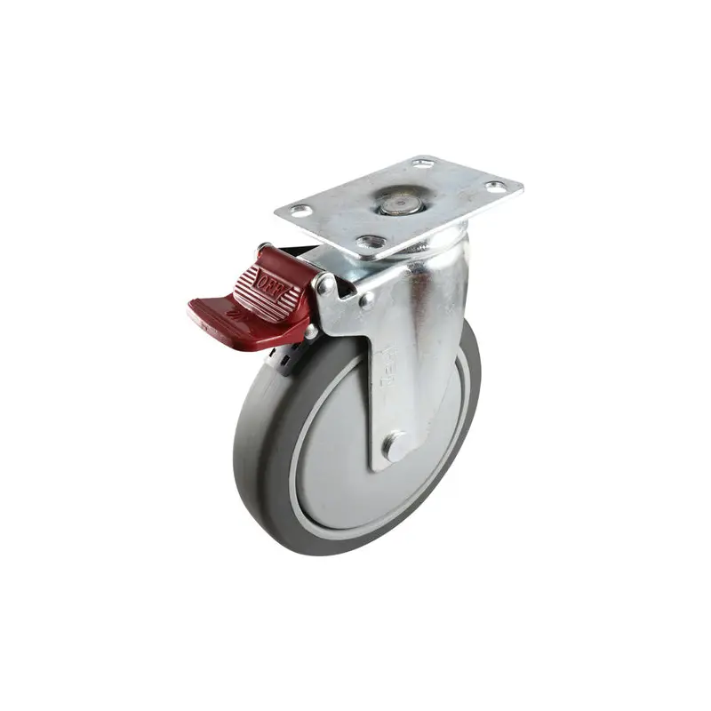 150mm Swivel Plate Castor with Brake - Urethane Wheel Grey G6