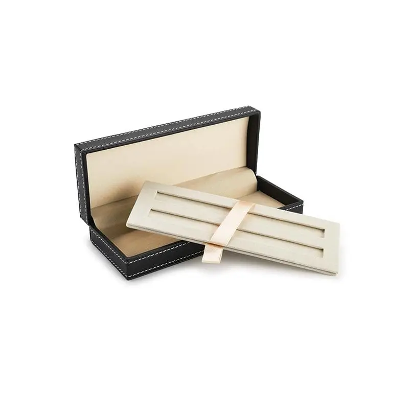 Black Faux Leather Pen Case with Dual Sided Insert