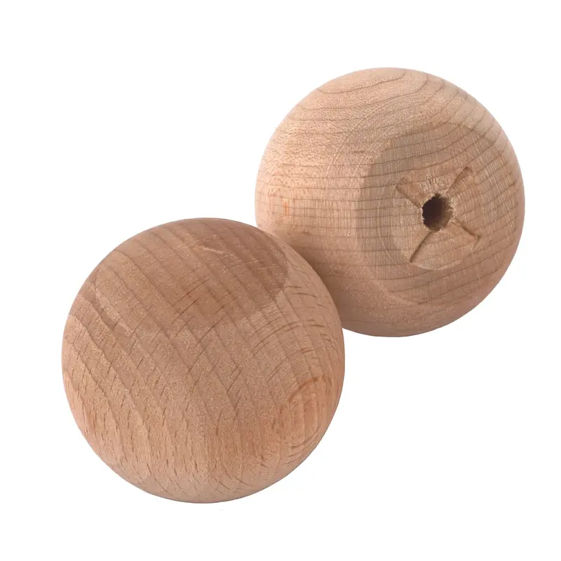 Hardwood Ball Knob w/Screws - 1-1/2" Diameter - 1" Flat - 2 Piece